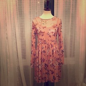 Mauve floral bell sleeve dress